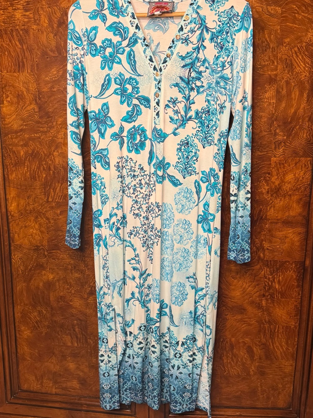 Johnny Was Turquoise & White Floral Dress